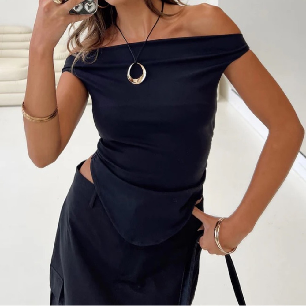 Princess Polly Black Off-Shoulder Top